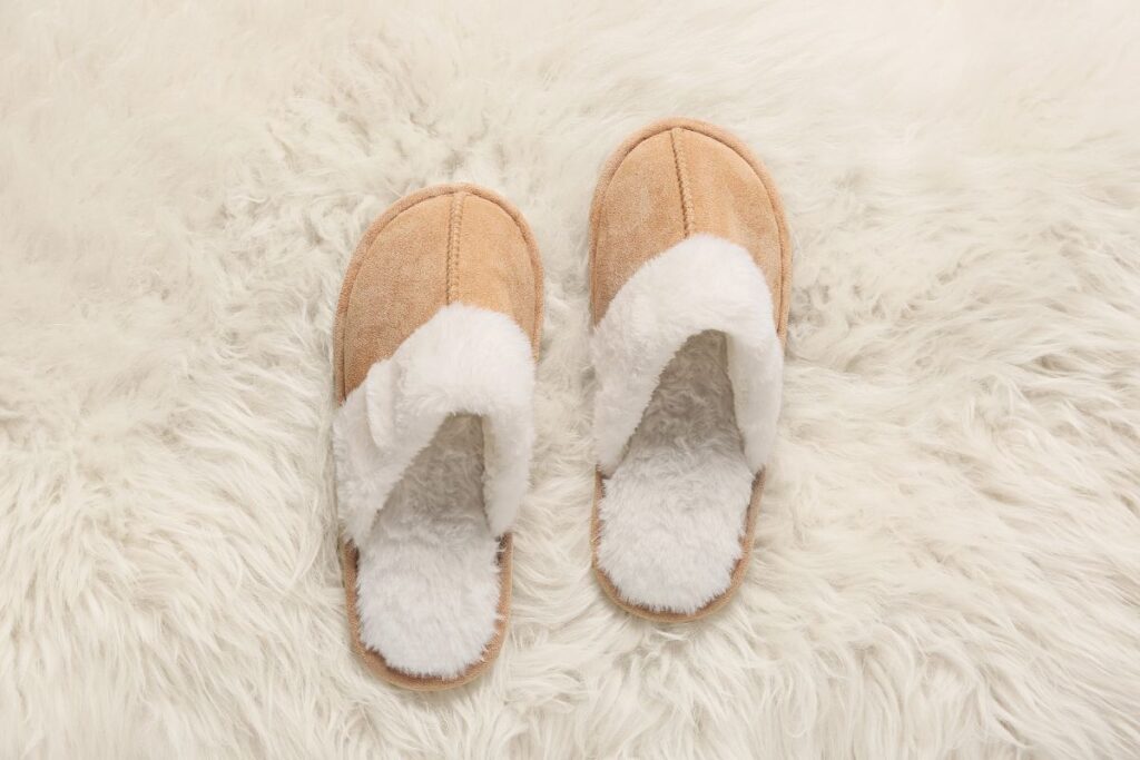 A house slipper in chestnut suede