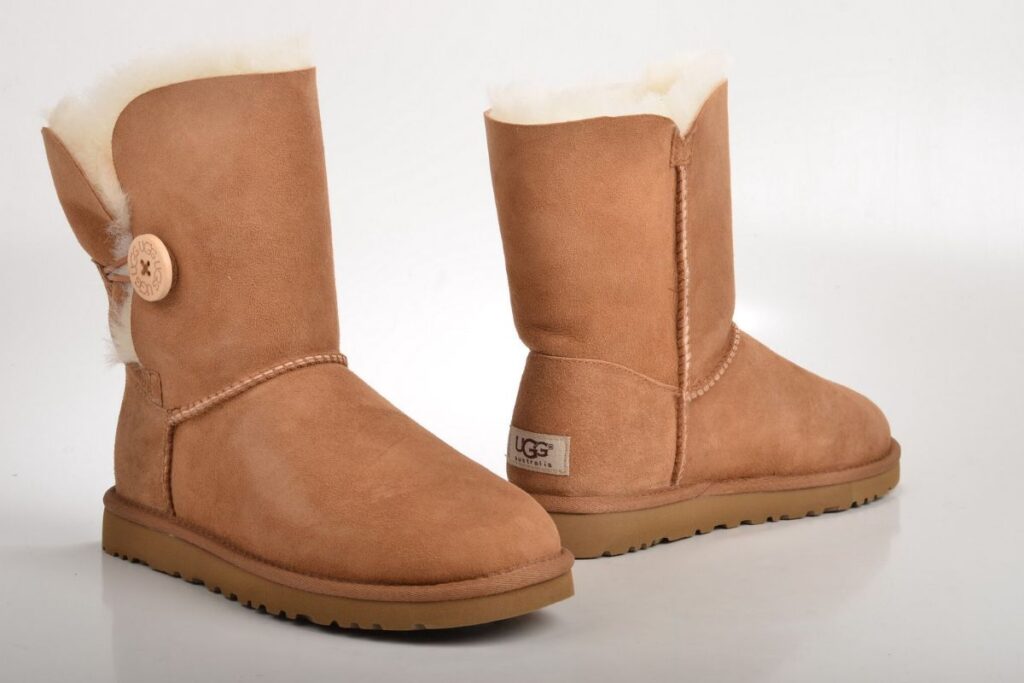 The popular UGG Bailey Button II boots in the chestnut colorway